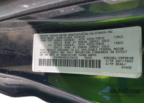 2002 Toyota Tacoma Prerunner из США, поврежденный, VIN 5TESM92N52Z108191